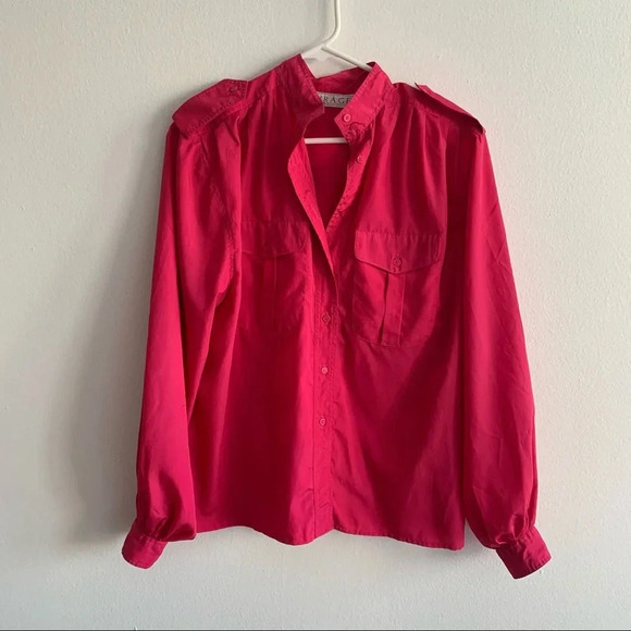Vintage Cirage Hot Pink Button Down Long Sleeve Blouse Top - Picture 1 of 4